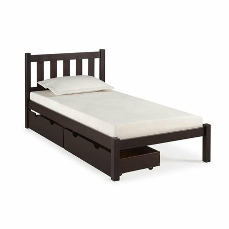 KD CAMA DE BEBE Poppy Twin Size Wood Platform Bed with Storage Drawers Espresso KD3242114